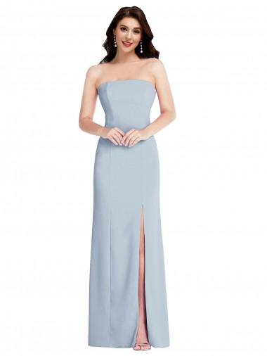 Cheap Strapless Scoop Back Maxi Formal Crepe Bridesmaid Dress / Prom Dress with Front Slit Perth