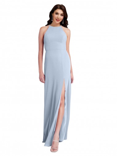 Cheap Fit and Flare High Neck Formal Crepe Bridesmaid Dress / Prom Dress with Side Slit Perth
