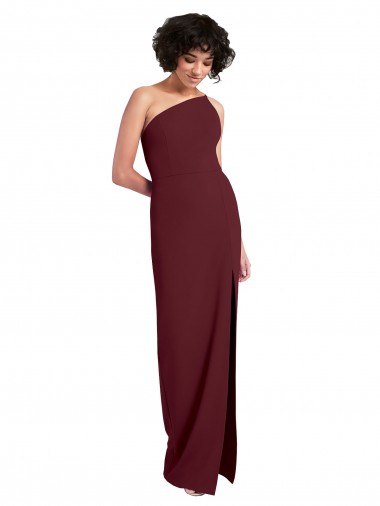 Cheap Sleek One Shoulder Long Formal Crepe Bridesmaid Dress / Prom Dress with Daring Slit Perth