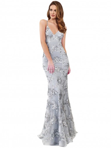 Cheap Silver V-Neckline Backless Floral Patterned Sequin Formal Bridesmaid Dress / Prom Dress Perth