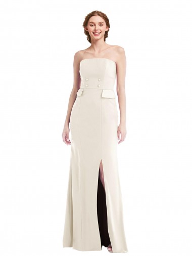 Cheap Long Strapless Tuxedo Maxi Bridesmaid Dress / Prom Dress with Front Slit Perth