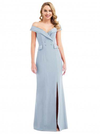 Cheap Off the Shoulder Tuxedo Maxi Bridesmaid Dress / Prom Dress with Front Slit Perth