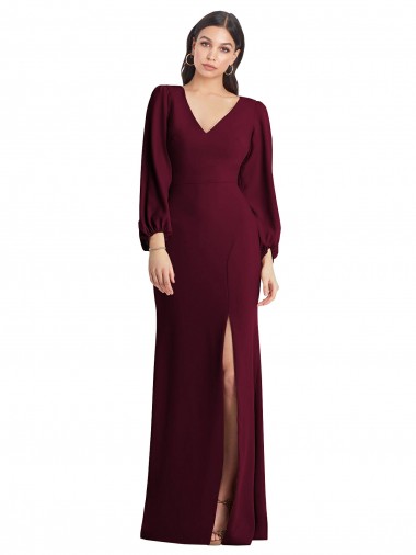 Cheap Long Puff Sleeve V-Neck Trumpet Bridesmaid Maxi Dress Perth