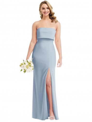 Cheap Strapless Overlay Bodice Crepe Maxi Bridesmaid Dress / Prom Dress with Front Slit Perth