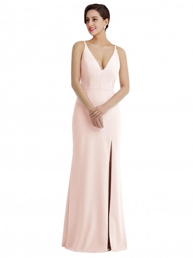 Cheap Skinny Strap Deep V-Neck Trumpet Formal Crepe Bridesmaid Dress / Prom Dress with Front Slit Perth