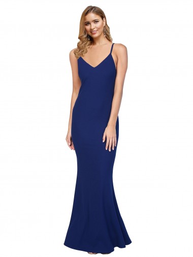 Cheap Full Length V-Neckline Formal Crepe Bridesmaid Dress / Prom Dress with Thin Straps and Fulted Skirt Perth