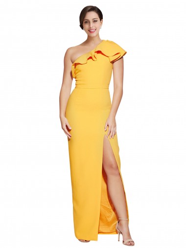 Cheap One Shoulder Floor Length Formal Crepe Bridesmaid Dress / Prom Dress with Thigh High Split Perth