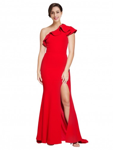 Cheap One Shoulder Long Sweep Train Crepe Bridesmaid Dress / Prom Dress with Thigh High Split Perth