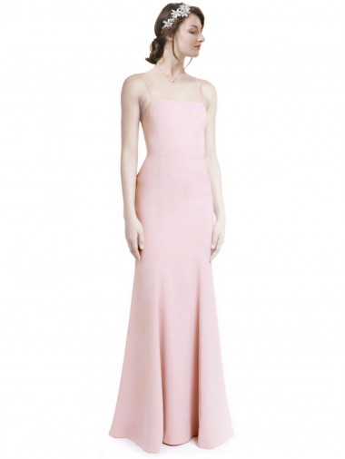 Cheap Square Neck Criss Cross Open Back Slim Crepe Bridesmaid Dress / Prom Dress with Spaghetti Straps Perth