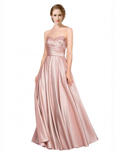 Cheap Long Plated Strapless Sweetheat Formal Stretch Satin Bridesmaid Dress / Prom Dress Perth