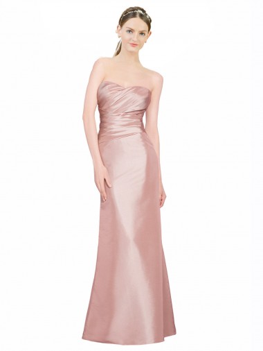 Cheap Long Strapless Formal Stretch Satin Bridesmaid Dress / Prom Dress with Pleats and Low Back Perth
