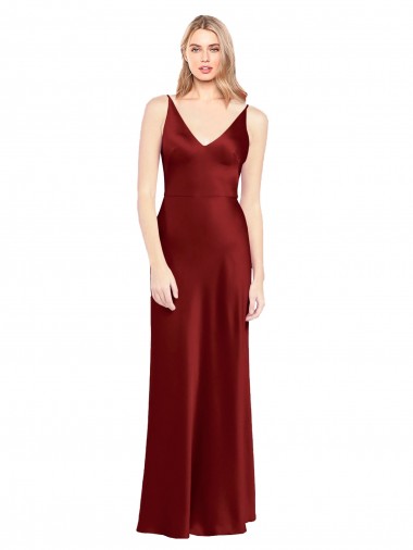 Cheap Full Length Long Formal Stretch Satin Slip Bridesmaid Dress / Prom Dress V-Back Perth