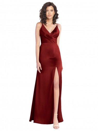 Cheap Faux Surplice Neckline Long Slim A-Line Formal Stretch Satin Bridesmaid Dress / Prom Dress Perth