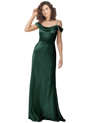 Cheap Off the Shoulder Sleeves Long Formal Stretch Satin Bridesmaid Dress / Prom Dress with Pleated Draped Neckline Perth