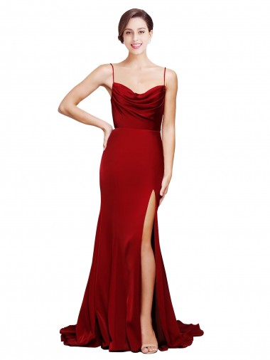 Cheap Cowl Front Neck Sweep Train Formal Stretch Satin Bridesmaid Dress / Prom Dress with High Side Split Perth