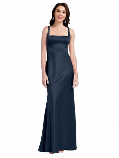 Cheap Square Neck A-Line Long Formal Stretch Satin Bridesmaid Dress / Prom Dress with Wide Straps Perth