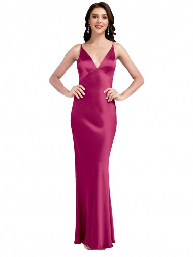 Cheap V-Neck Spaghetti Straps Slim Formal Stretch Satin Bridesmaid Dress / Prom Dress with Low Scoop Back Perth