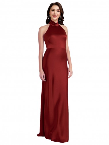 Cheap Backless Halter Long Formal Stretch Satin Bridesmaid Dress / Prom Dress Perth
