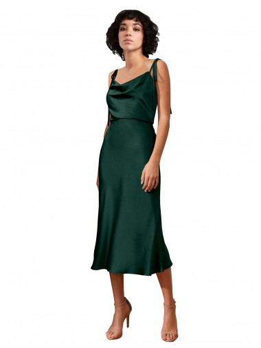 Cheap Spaghetti Straps Tie Shoulders Cowl Neck Short Midi Length Formal Stretch Satin Cocktail Bridesmaid Dress / Prom Dress Perth