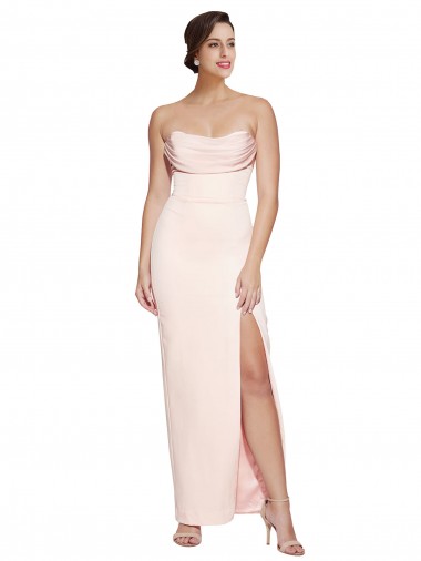 Cheap Cowl Neck Strapless Formal Stretch Satin Bridesmaid Dress / Prom Dress with High Split Perth