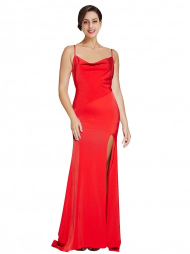 Cheap Low Back Cowl Neck Formal Stretch Satin Bridesmaid Dress / Prom Dress with High Side Slit Perth