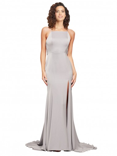 Cheap High Neck Low Back Long Full Length Formal Stretch Satin Bridesmaid Dress / Prom Dress Perth