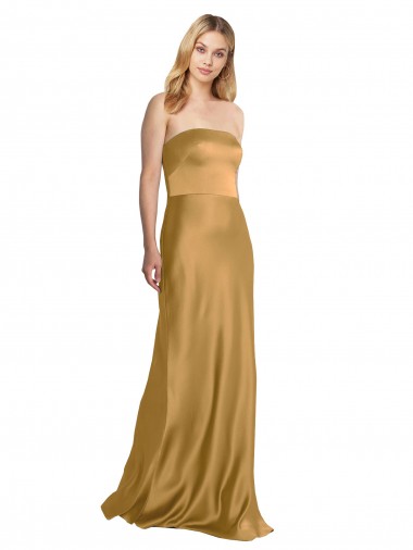 Cheap Sleek Strapless Long A-Line Formal Stretch Satin Bridesmaid Dress / Prom Dress Perth