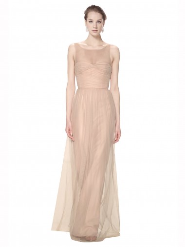 Cheap Long Tulle Bridesmaid Dress with Illusion Neck Perth