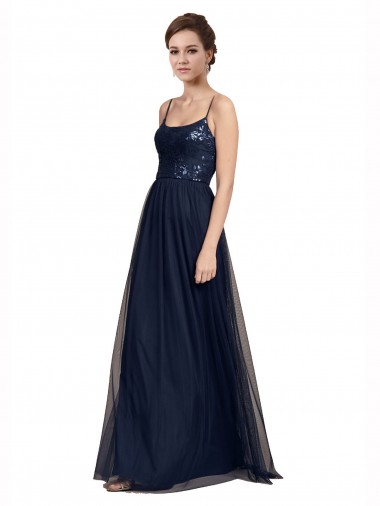 Cheap Spaghetti Strap Tulle Bridesmaids Dress with Ballerina Neckline Perth