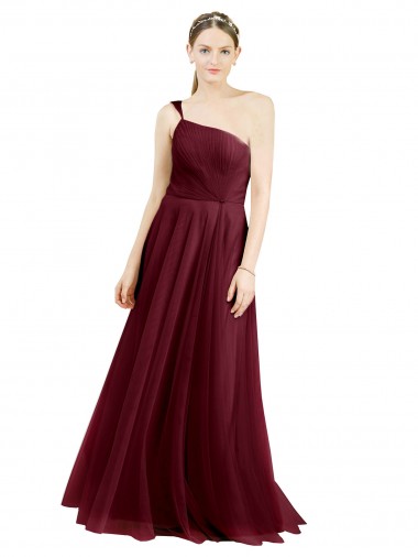 Cheap One Shoulder Floor Length Long Tulle Bridesmaid Dress Perth