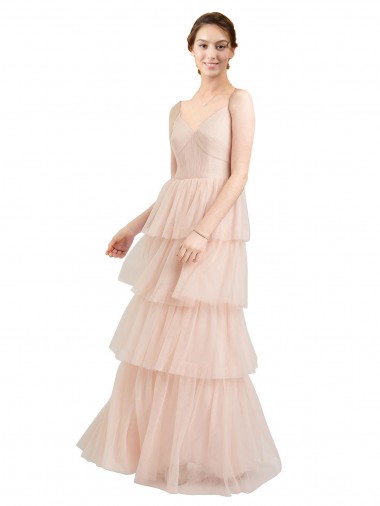 Cheap V-Neck A-Line Layered Long Tulle Bridesmaid Dress Perth