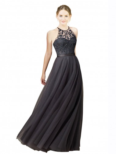 Cheap Sweetheart Neckline Long Sleeveless Tulle Bridesmaid Dress with Lace Bodice Perth