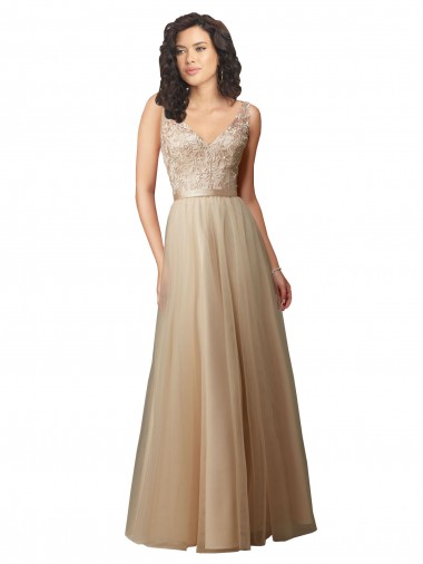 Cheap Long Tulle Bridesmaid Dress with Embroidery and Beading Perth