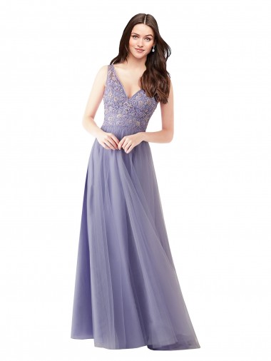 Cheap Sweetheart Tulle Bridesmaid Dress with Fully Embroidered V-Neck Bodice Perth