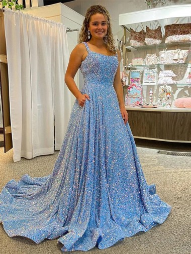 Cheap A-Line Scoop Sleeveless Long Court Train Velvet Sequin Prom Dress Perth