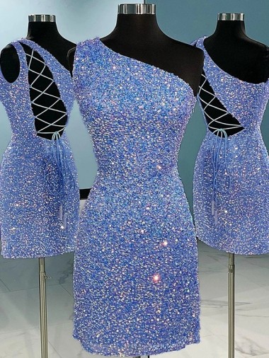 Cheap Short Velvet Sequin One Shoulder Sleeveless Homecoming Dress / Prom Dress Perth