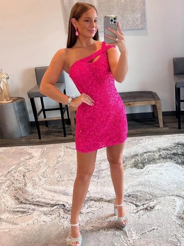Cheap Velvet Sequin One Shoulder Sleeveless Short Homecoming Dress / Prom Dress Perth