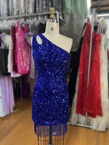 Cheap One Shoulder Keyhole Sleeveless Short Velvet Sequin Homecoming Dress / Prom Dress Perth
