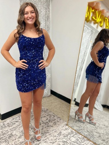 Cheap Spaghetti Straps Backless Sleeveless Short Velvet Sequin Homecoming Dress / Prom Dress Perth