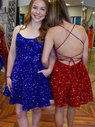 Cheap A-Line Spaghetti Straps Sleeveless Short Velvet Sequin Homecoming Dress / Prom Dress Perth