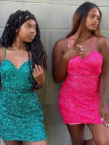 Cheap V-Neck Sleeveless Short Velvet Sequin Cocktail Dress Perth