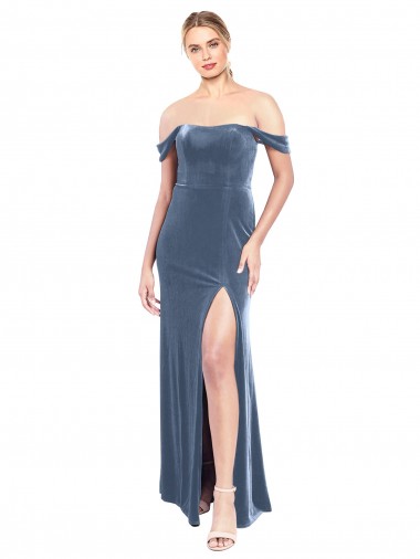 Cheap Draped Sleeves Wide Scoop Neck Off the Shoulder Velvet Bridesmaid Dress / Prom Dress Perth