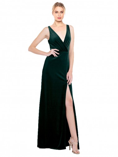 Cheap Sleek V-Neck Long Formal Velvet Bridesmaid Dress / Prom Dress with Side Slit Perth