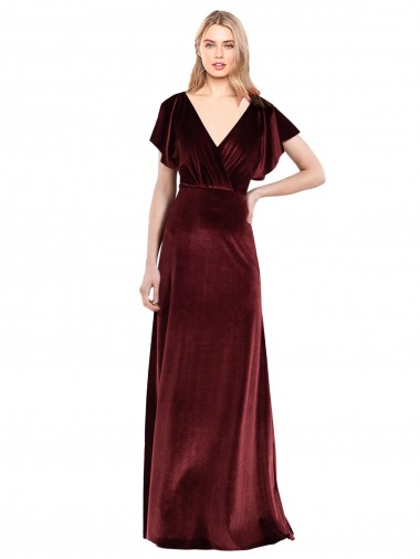 Cheap Flutter Sleeves Open Back Long Velvet Bridesmaid Dress / Prom Dress Perth