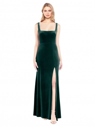 Cheap Square Neck Full Length Velvet Bridesmaid Dress / Prom Dress with Side Slit Perth
