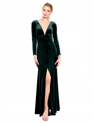 Cheap Plunging V-Neckline Long Sleeves Open Back Velvet Bridesmaid Dress / Prom Dress Perth