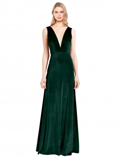 Cheap Daring Deep V-Neck Long Full Length Formal Velvet Bridesmaid Dress / Prom Dress Perth