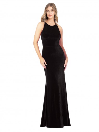 Cheap Vintage Velvet High Neck Formal Bridesmaid Dress / Prom Dress with Strappy Back Perth