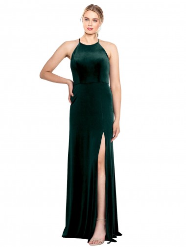 Cheap Long Jewel Neck Full Length Velvet Bridesmaid Dress / Prom Dress with Side Slit Perth