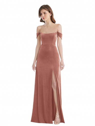 Cheap Off the Shoulder Flounce Sleeve Velvet Maxi Bridesmaid Dress / Prom Dress Perth